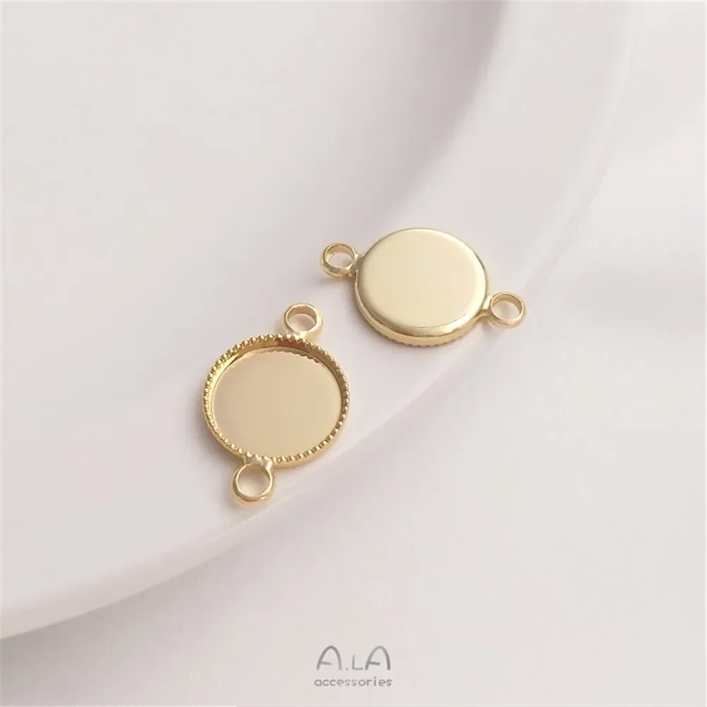 

14K Light Gold Oval Round Ring Face Empty Holder Handmade DIY Inlaid Tray Double Hanging Single Hanging Material Accessories