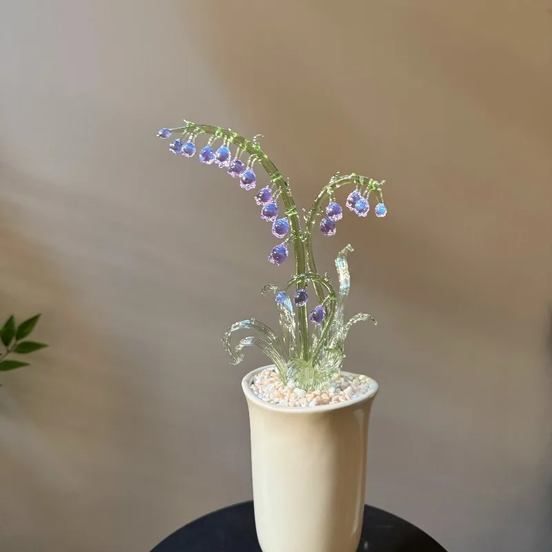 Pure handmade glazed glass bell flower bell orchid tabletop ornament as a gift