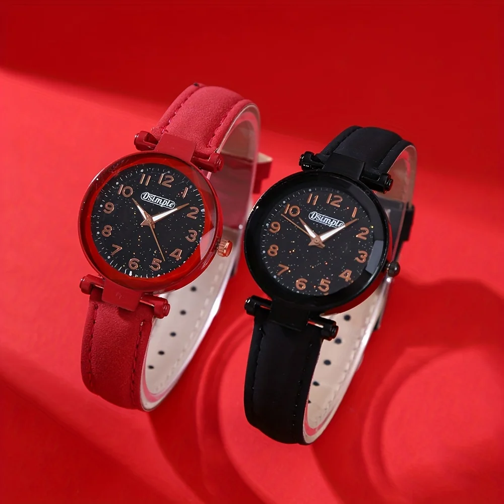 2pcs/set Women Watch Set, Elegant Women PU Leather Quartz Watches Analog Fashion Wristwatch Sets, Ideal Choice for Gifts.