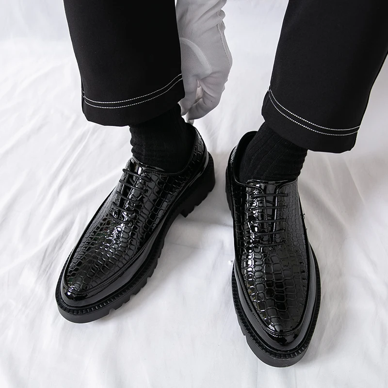 

Модные модные мужские оксфорды на шнуровке, брендовые нескользящие удобные деловые офисные кожаные туфли на толстой подошве, повседневная обувь для вождения