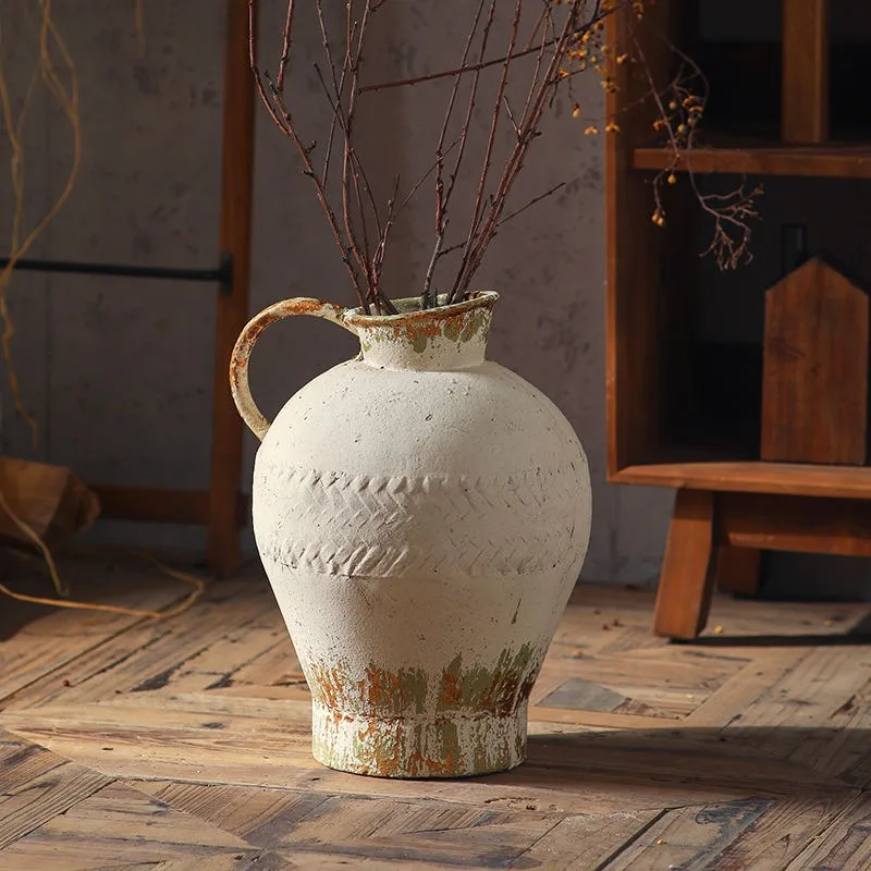 Rustikale Bauernhaus-Krugvase, Vintage-Keramik Dekorative Vase, Antik-Look Krugförmige Zweigvase, Ländliche Wohndekoration