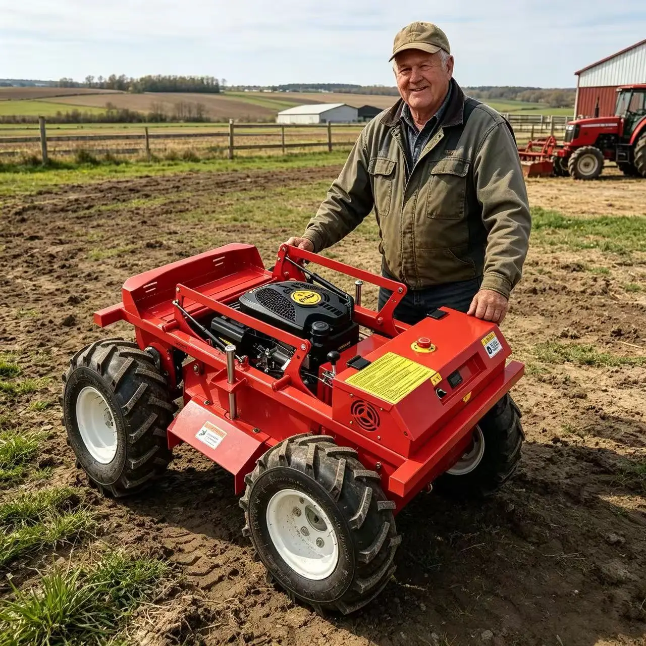 

Remote-Controlled All-Terrain Slope Mower with Shrub Trimmer & Shredder Wheeled Self-Propelled Lawn Care Equipment