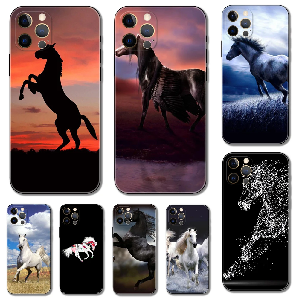 Horse galloping ，phone case for iphone，14 2020se 6 6s 7 8 plus x 10 XR XS 11 12 13 mini pro MAX soft black tpu back cover