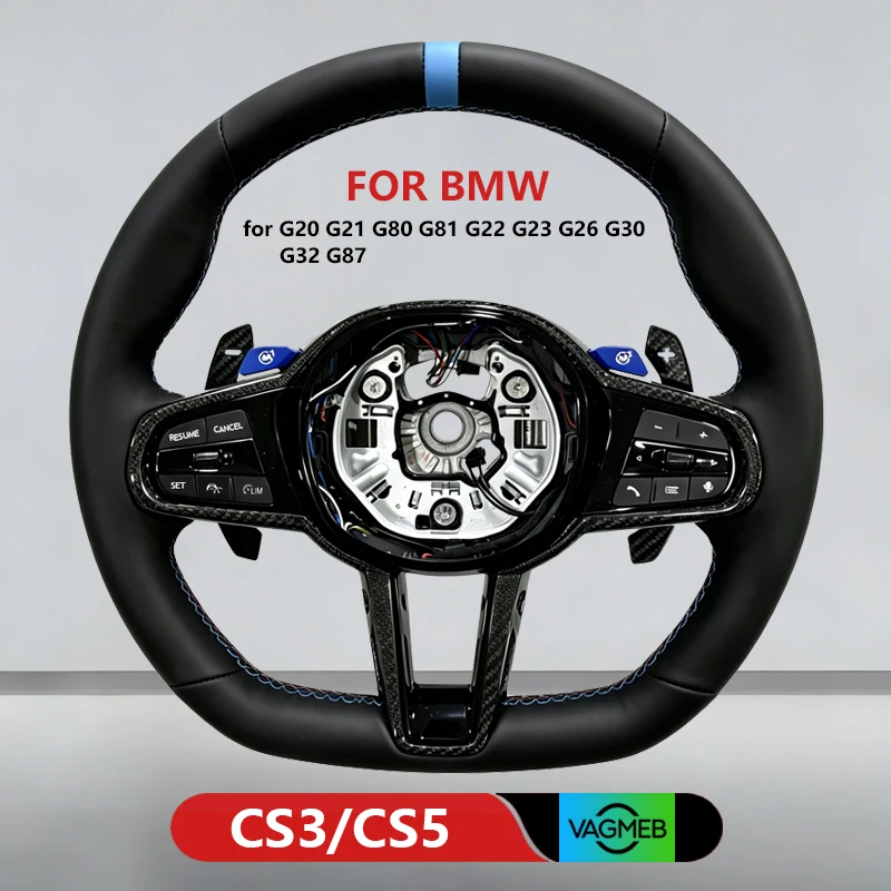 

Nappa Leather CS Sport Steering Wheel for BMW G01 G02 G05 G15 G20 G21 G22 G26 G30 G32 G80 G81 3/5 Series with Carbon Fiber Frame