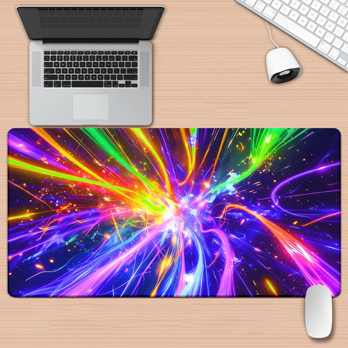 Brand Burst Effect HD Printed Desk Pad, Iron Art XXL Mouse Mat, Multi Functional Gaming Keyboard Office PC Gamer Desk Mat