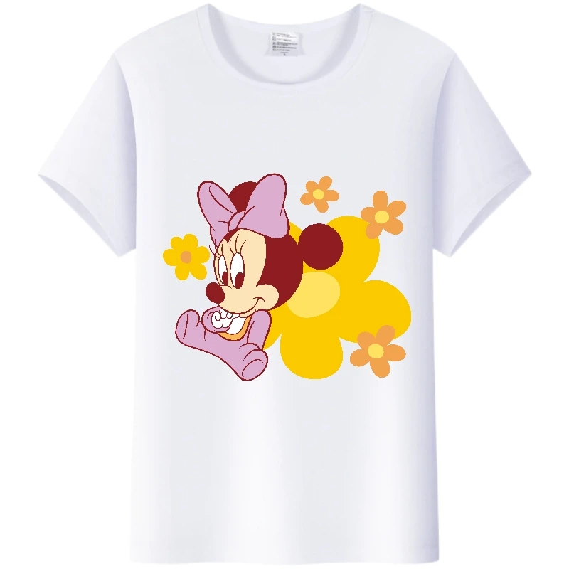 Kawaii Disney Cartoon Tees Mickey Mouse Women Summer Tops Kids Short Sleeve T-Shirts White Gothic Clothes Streetwear Y2K Blouses