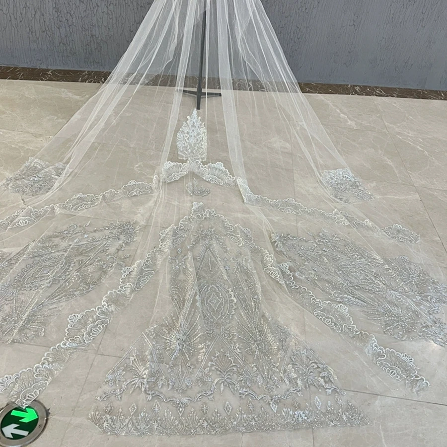 جديد وصول العاج كاتدرائية طرحة زفاف الدانتيل يزين العروس اكسسوارات الزفاف Vestidos de novia حجاب الزفاف #5