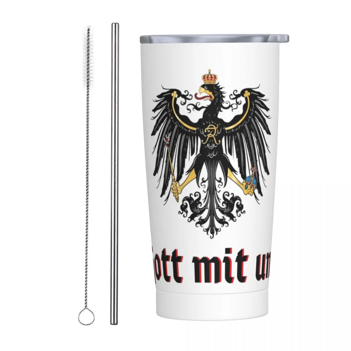 God With Us Stainless Steel Tumbler German Flag Eagle Thermal Mug With Straws and Lid Large Mugs Cup Cold and Hot Water Bottle