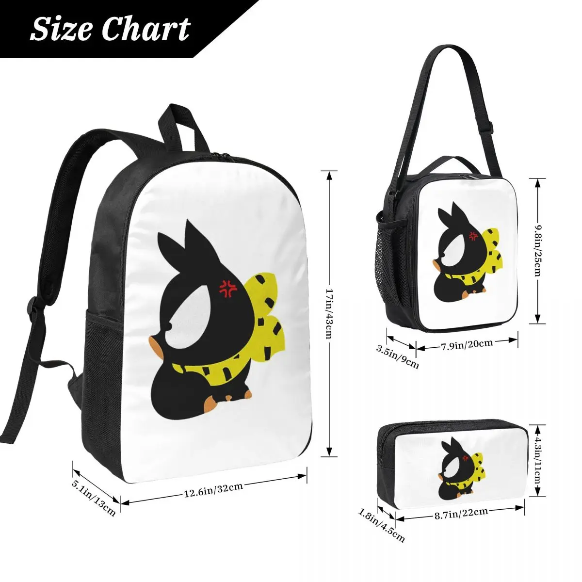 Angry P-chan Backpack Student Boys Girls BookBag School Bag Computer Shoulder Bags 3ps Insulated Lunch Bag Pencil Case
