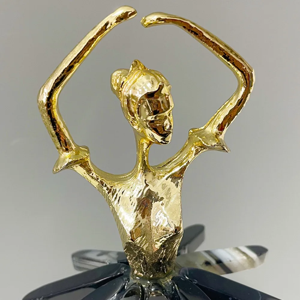 Creative Alloy Dancing Girl Character Sculpture Ornament Birthday Gift Crystal Gold Dancing Girl Statue Crafts Aesthetic Decor