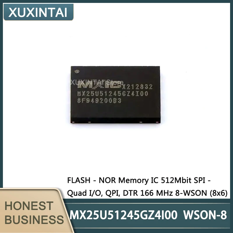 5Pcs/Lot MX25U51245GZ4I00 MX25U51245 FLASH - NOR Memory IC 512Mbit SPI - Quad I/O, QPI, DTR 166 MHz 8-WSON (8x6)