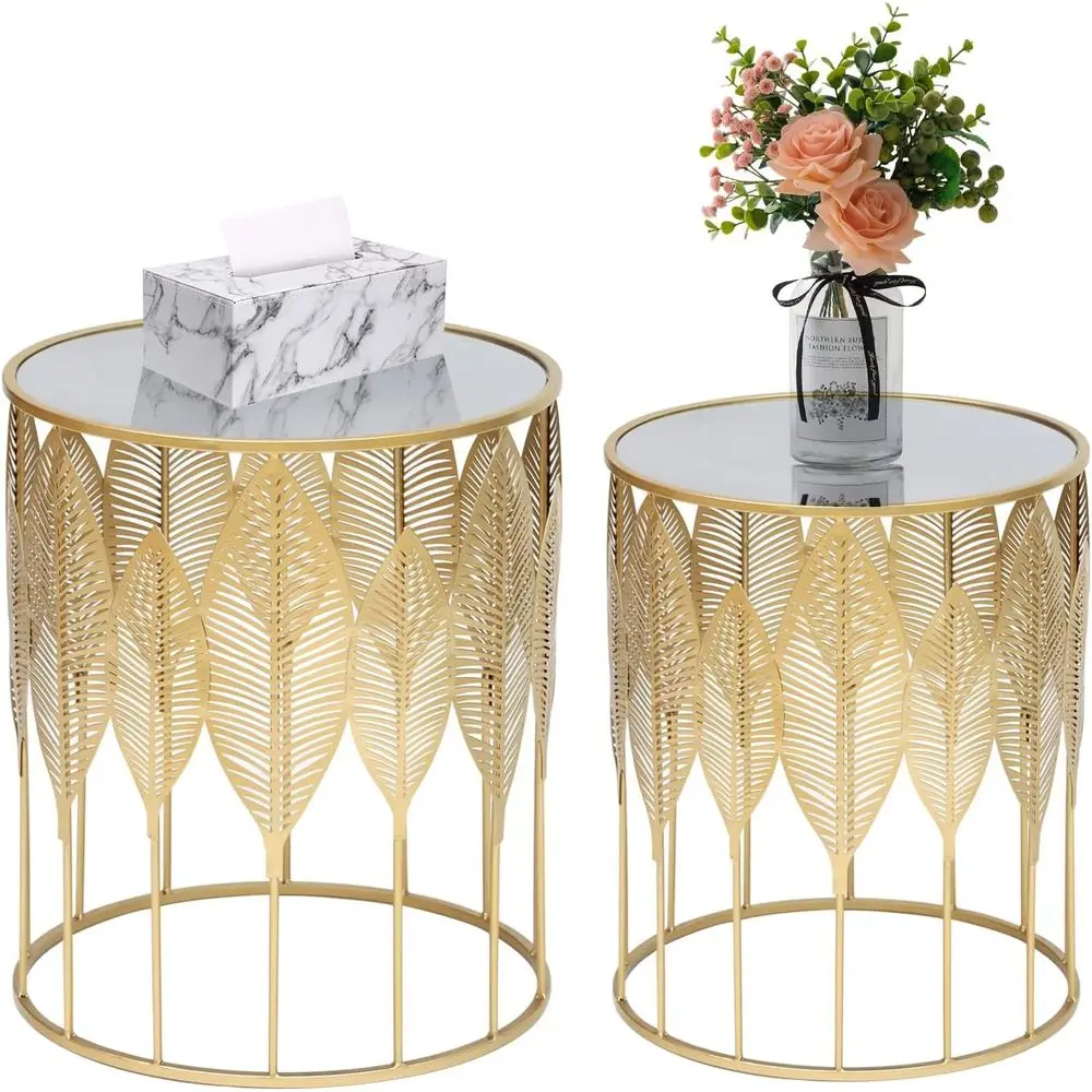 

Pair of Nesting Side Tables, Elegant Round Metal End Tables for Nightstands, Coffee Table Plant Stand, Suitable for Living Room