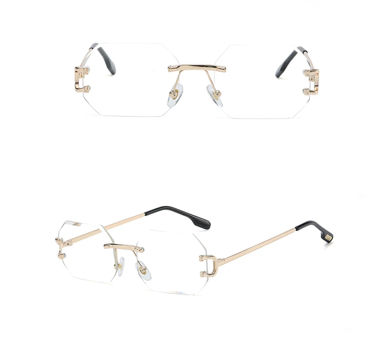 Kachawoo achteckige Sonnenbrille, randlos, Metall, für Herren, modische Sonnenbrille, für Damen, rechteckig, rahmenlos, blau, braun, rosa, europäischer Stil – Detail 12