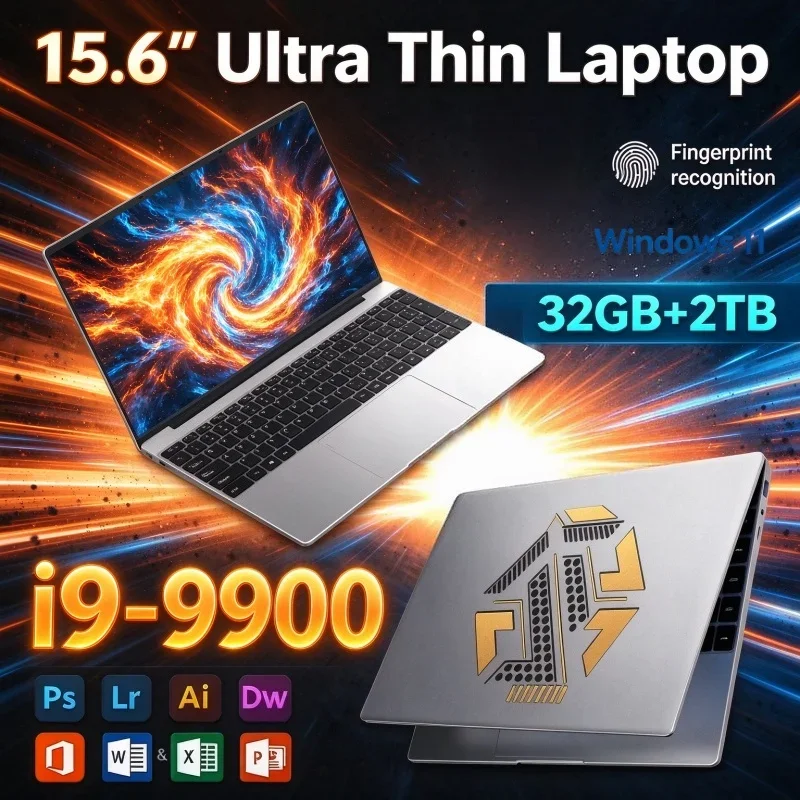 Ultra Thin Notebook Computer 15.6'' Intel I9 9900 Laptop 32GB RAM 1TB 2TB SSD FHD Windows11 For Student Home Office Daily Gaming