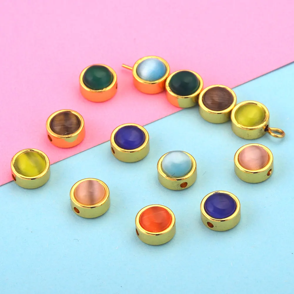 5pcs Natural Stone Round Beads Stainless Steel Spacer Beads Cahrm For Jewelry Making Supplies DIY Charm Bracelets Necklace