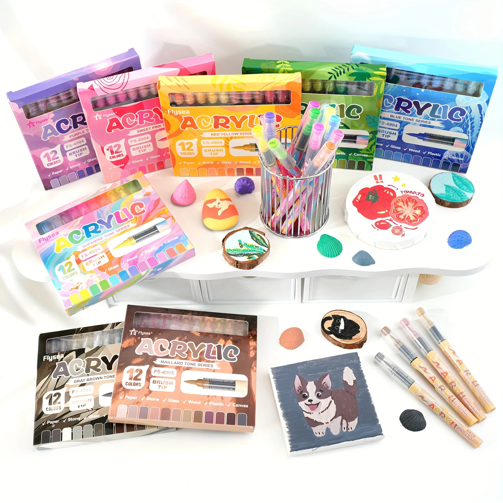 

Soft Brush Acrylic Markers Set for Wood Rock Canvas Glass Ceramic Graffiti DIY Crafts and Adult Coloring