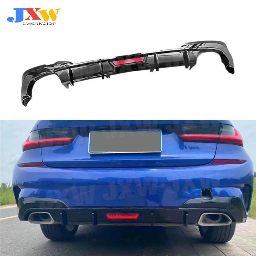 

ABS Carbon Look Car With Light Rear Bumper Lip Diffuser Spoiler for BMW 3 Series G20 G28 M Sport 2019-2021 Gloss Black Rear Lip