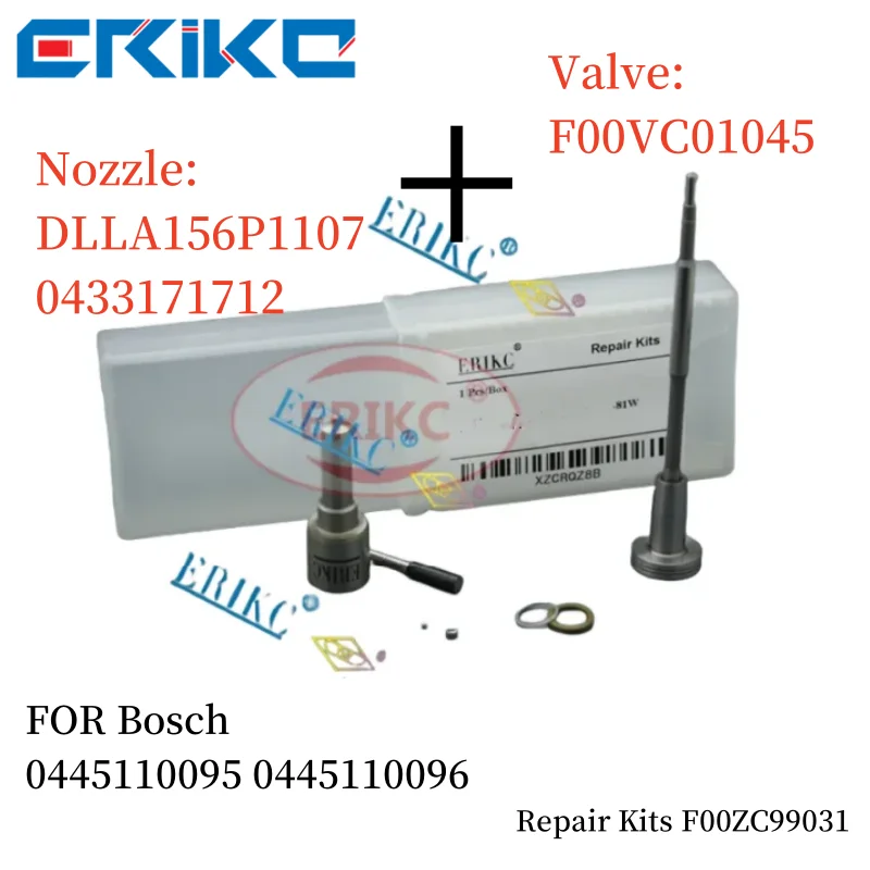 

ERIKC Repair Kits Nozzle DLLA156P1107 0433171712 Valve F00VC01045 FOR Common Rail Injector 0445110095 0445110096