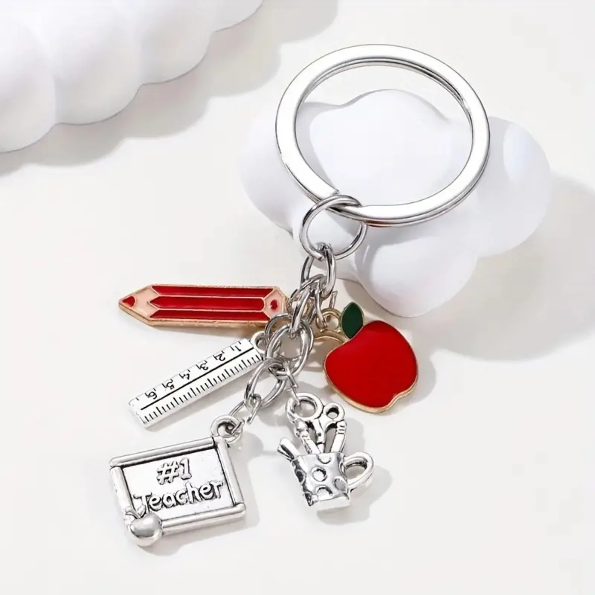 Teacher Appreciation Keychain Apple Pencil Ruler Design Enamel Alloy Gift for Educators Mentor
