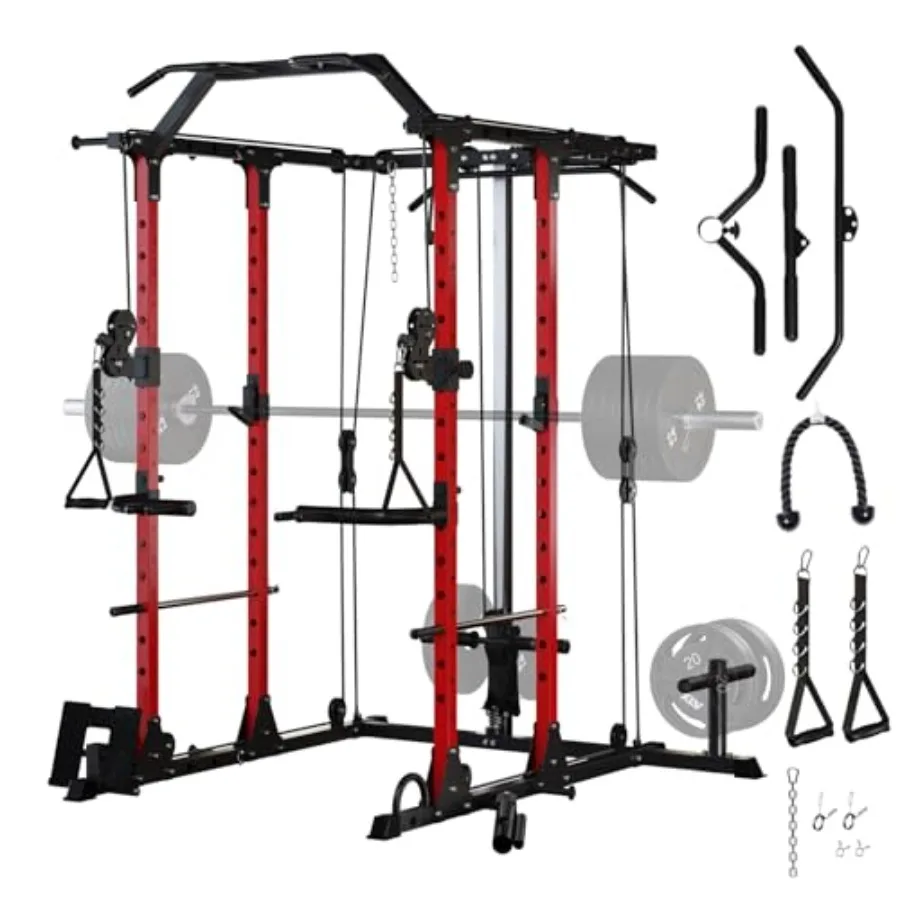 Jaula eléctrica multifunción, estante para sentadillas de 1500 libras con sistema de polea de Cable desplegable LAT, máquina de entrenamiento de fuerza para gimnasio en casa con accesorio