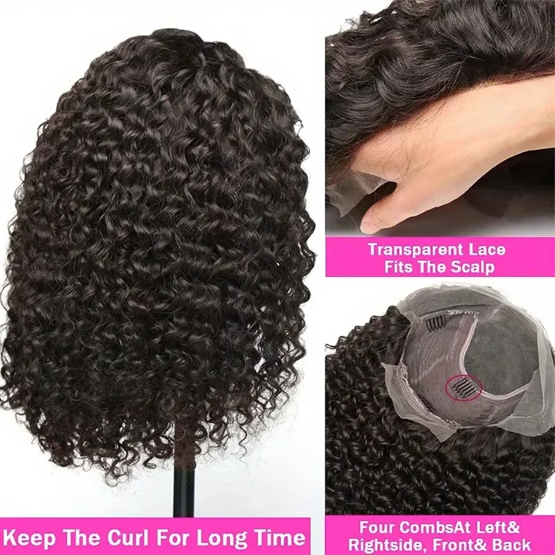 Deep Wave Short Bob Wigs 100% Brazilian Virgin Human Hair 13x4 Lace Frontal Wigs Pre Plucked Natural 4x4 Closure 200% 12 14 Inch image 4