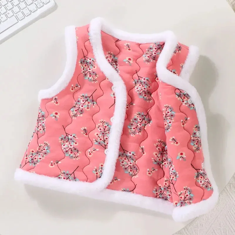 

Winter Baby Coat Traditional Chinese Clothing Cute Outfit Children's Tang Costume Outerwear Warm Girl Vest Casual Kids Jacket
