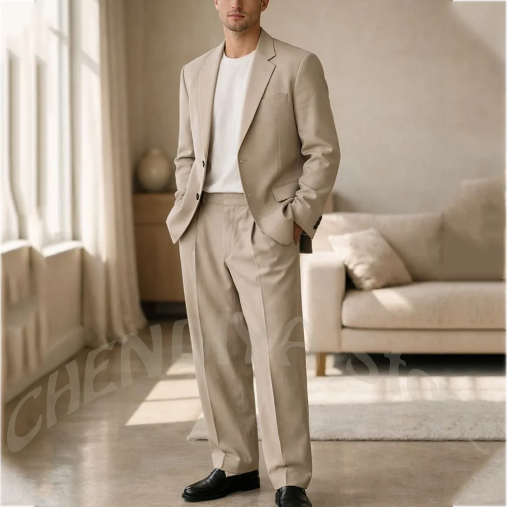 Casual Straight Men's Suit Single Breasted Notch Lapel Blazer Set Two Piece Modern Minimalist Costume Business Gentleman Wear