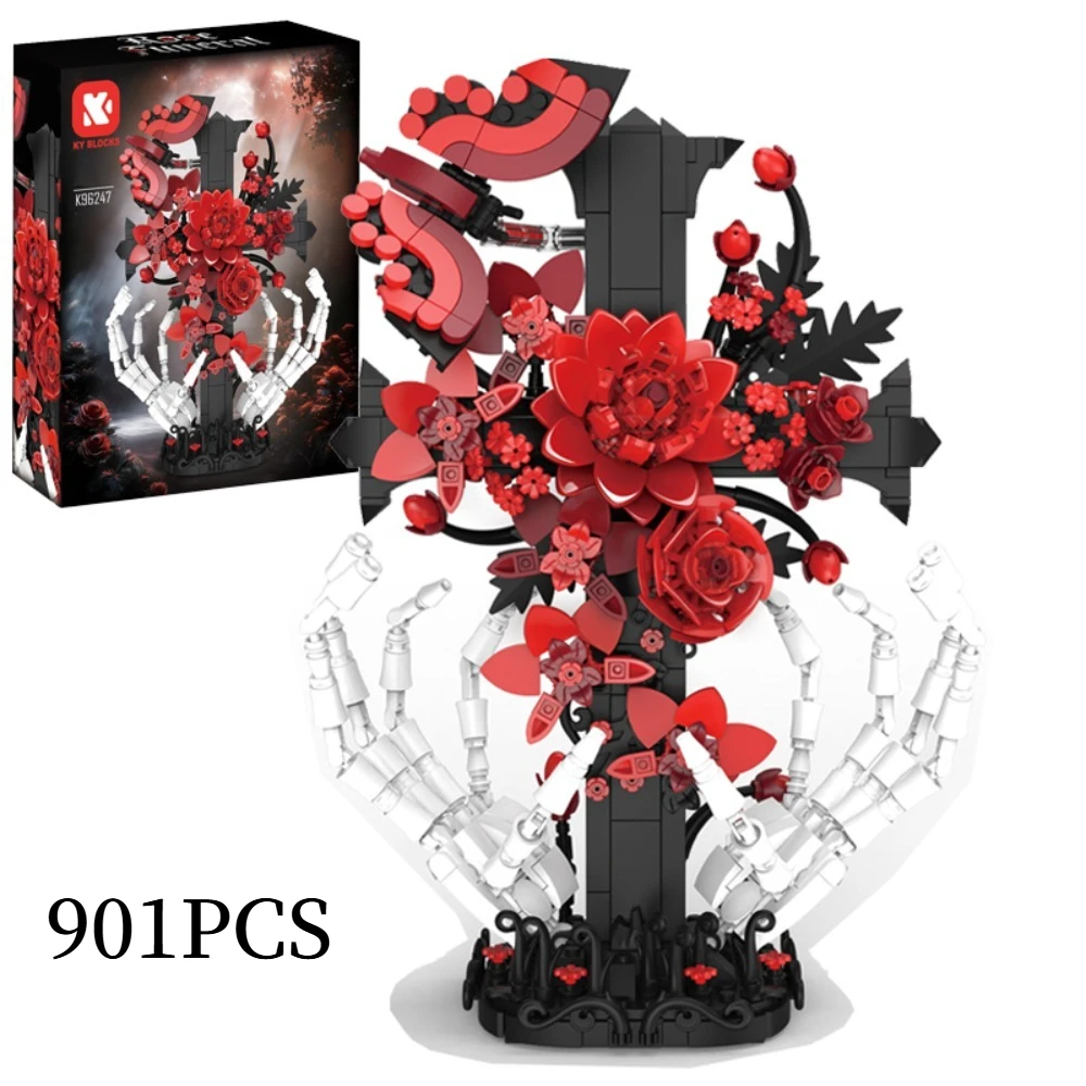 

Набор для сборки 901 детали: Креативная готическая модель скелетной руки с крестом и розой. Изысканные коллекционные строительные блоки. Игрушка-подарок.