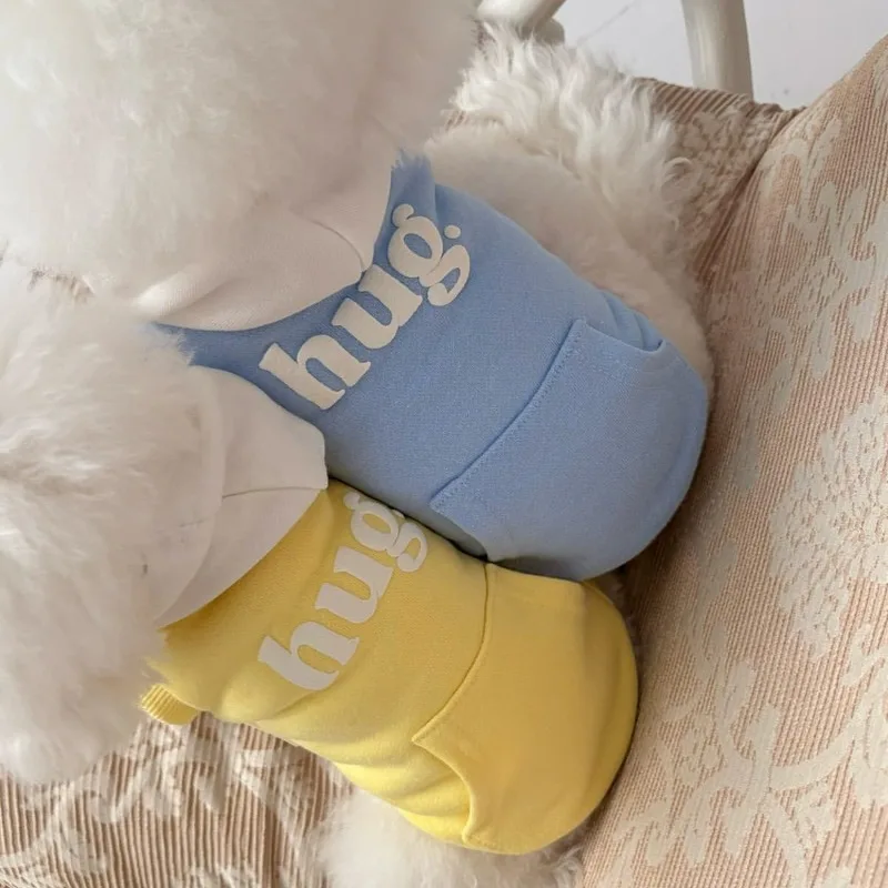 

Fashion Small Dog Hooded Sweatshirt with Teddy Letter Embroidery Bichon Winter Warmth Two-Legged Clothes Dog Stuff Hat