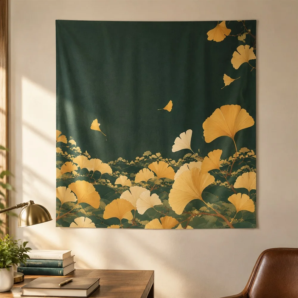 VIKAMA Ginkgo Autumn Leaves Tapestry Wall Hanging, Autumn Aesthetic Room Decor Wall Art Tapestries for Living Room Bedroom Study
