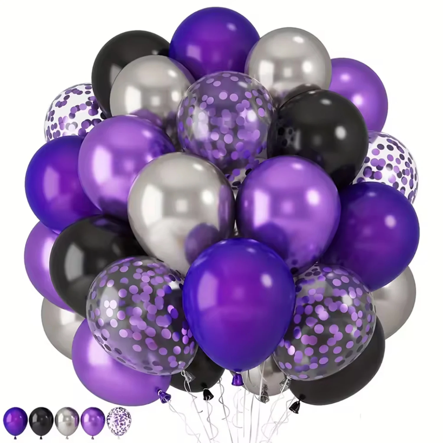50 hochwertige Latex-Ballon-Sets – lila und schwarz mit Konfetti, perfekt für Geburtstage, Hochzeiten, Abschlussfeiern