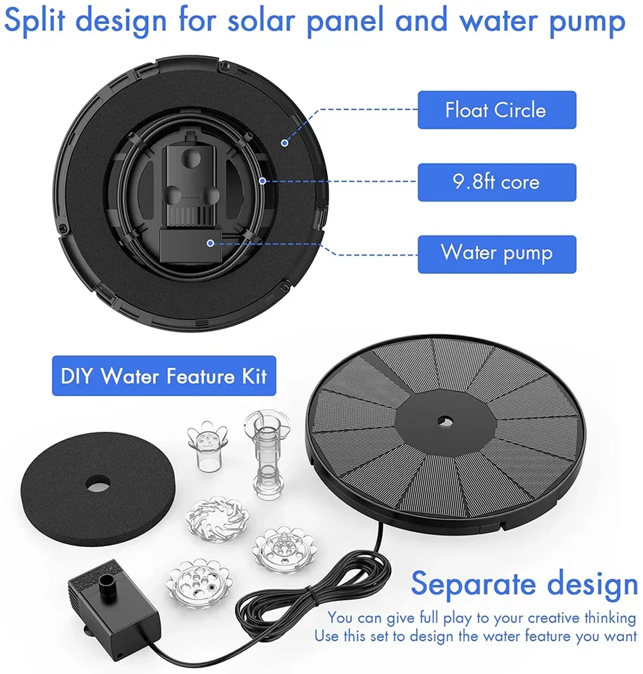AISITIN 3.5W Solar Water Fountain Pump – 180mm Panel With 6 Nozzle Styles, Floating Bird Bath Fountain Kit For Garden, Pond, Or Patio Decoration