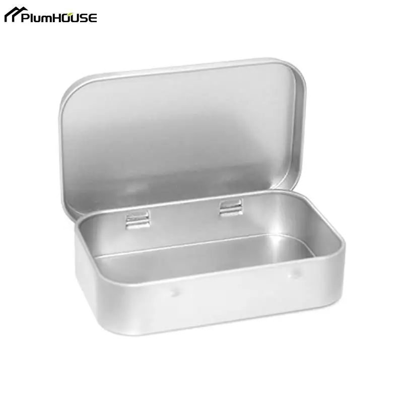 Metal Rectangular Mini Empty Tin Box Tinplate Coin Candy Pill Case Bin Jar Flip Hinged Container Small Organizer Storage Box