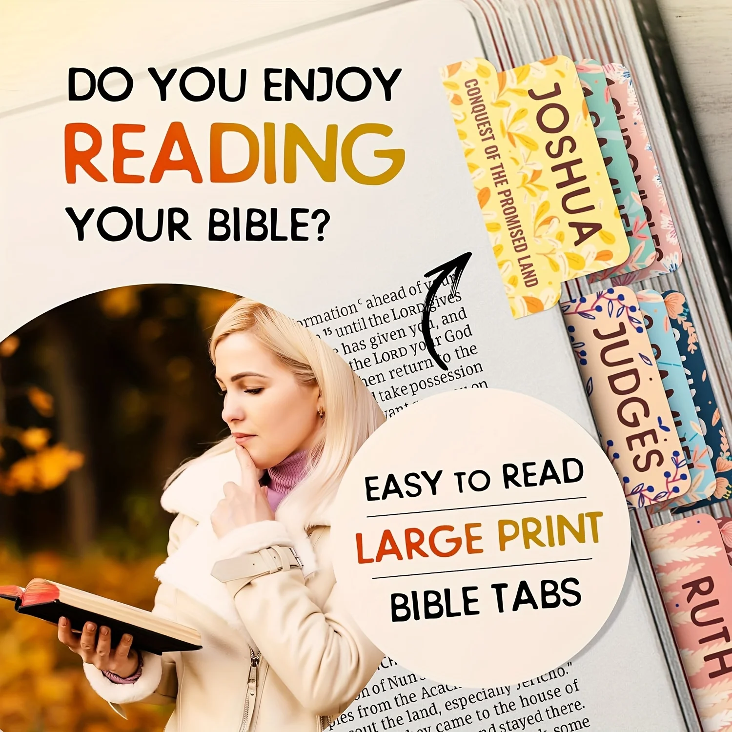 Bible Tabs Pastel Bloom-Soul Nourishing Book Summaries-75 Peel-and-Stick Laminated Bible Tabs for Men Women,Bible Study Supplies