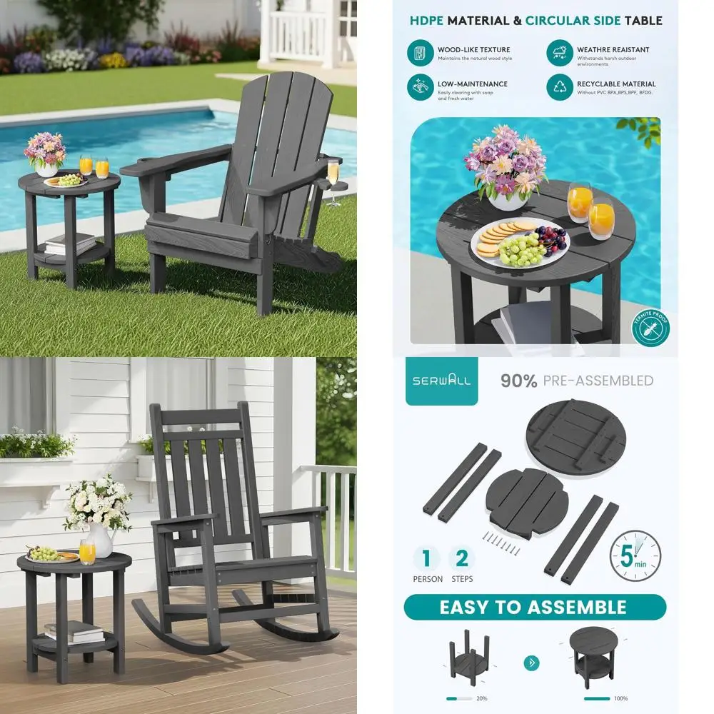 

Gray 2-Tier HDPE Outdoor Side Table for Patio, Pool, Garden, and Lawn