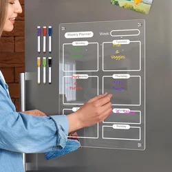 Magnetic Acrylic Calendar for Fridge Refrigerator Monthly Dry Erase Board w/ 8 Markers & Magnetic Pen Holder, Organic Glass Clea