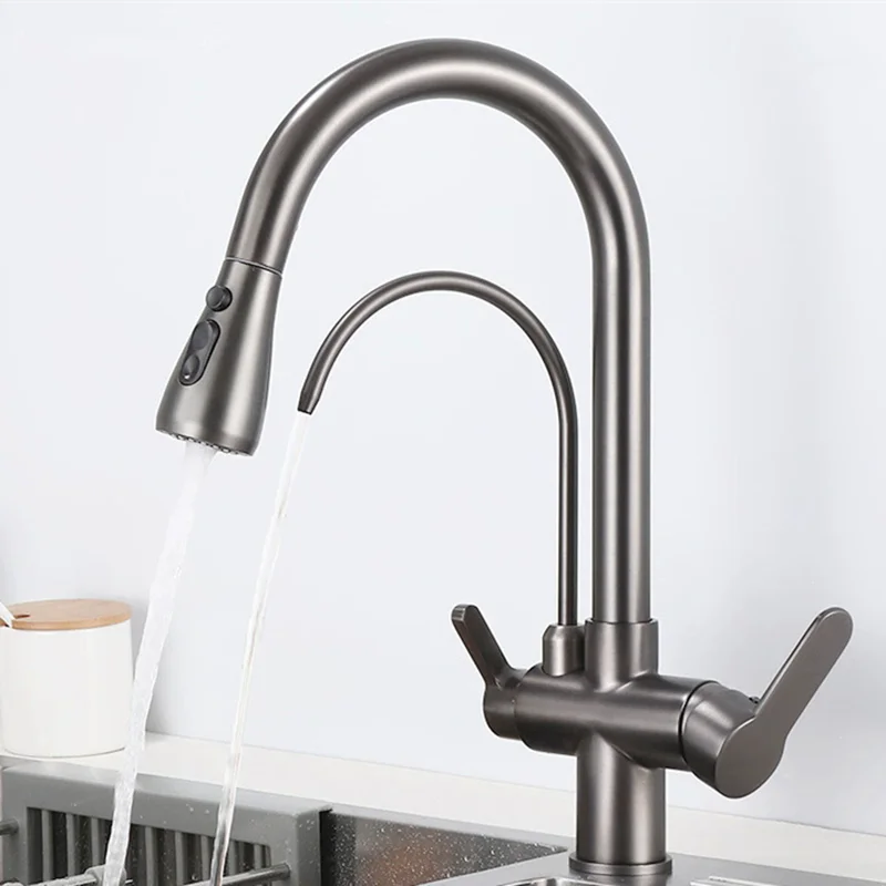 Antique Pull Out Filler Kitchen Faucet Tap Gold 3 Function Brass Grey Kitchen Faucet Hot & Cold Black Sink Faucet tap Rotate
