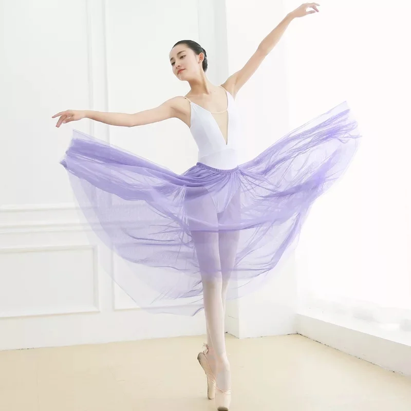 88cm Long Classical Ballet Skirt White Black Purple Pink Mesh Adult Swan Lake Dance Elastic Waist Tulle Skirts Wholesale