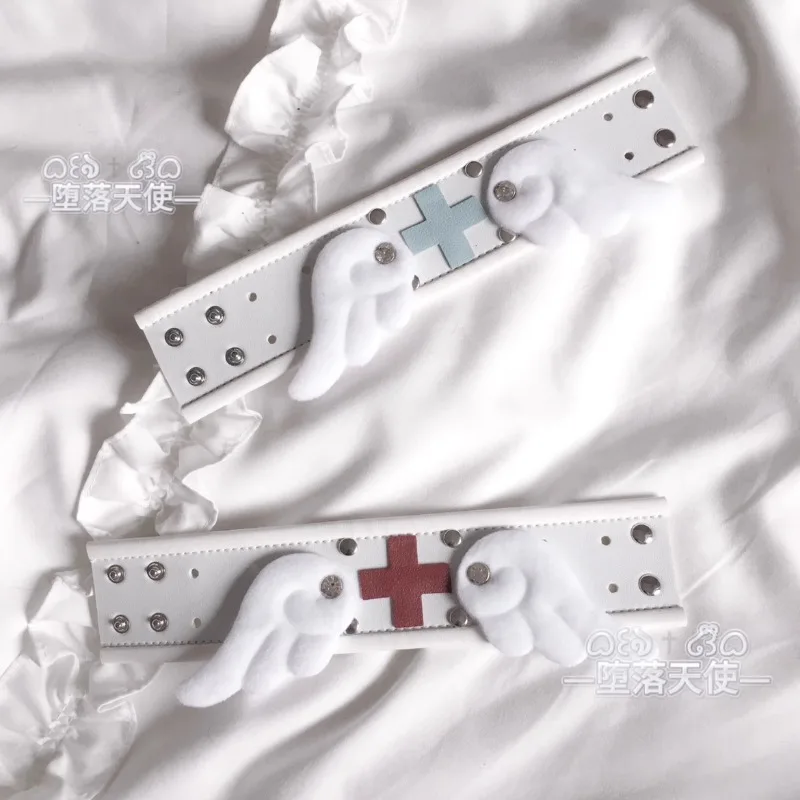 Original Handmade Gothic Y2K Bangle Lolita Girl Harajuku Subculture Wings Punk Bracelet Watercolor Medical Angel Wings Bracelet