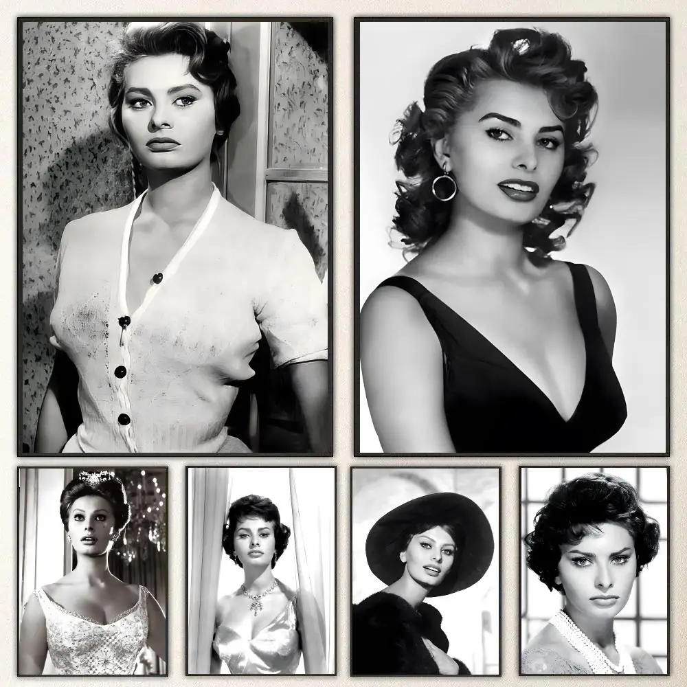 Actress Sophia Loren Poster Self-adhesive Art Waterproof Paper Sticker Coffee House Bar Room Wall Decor