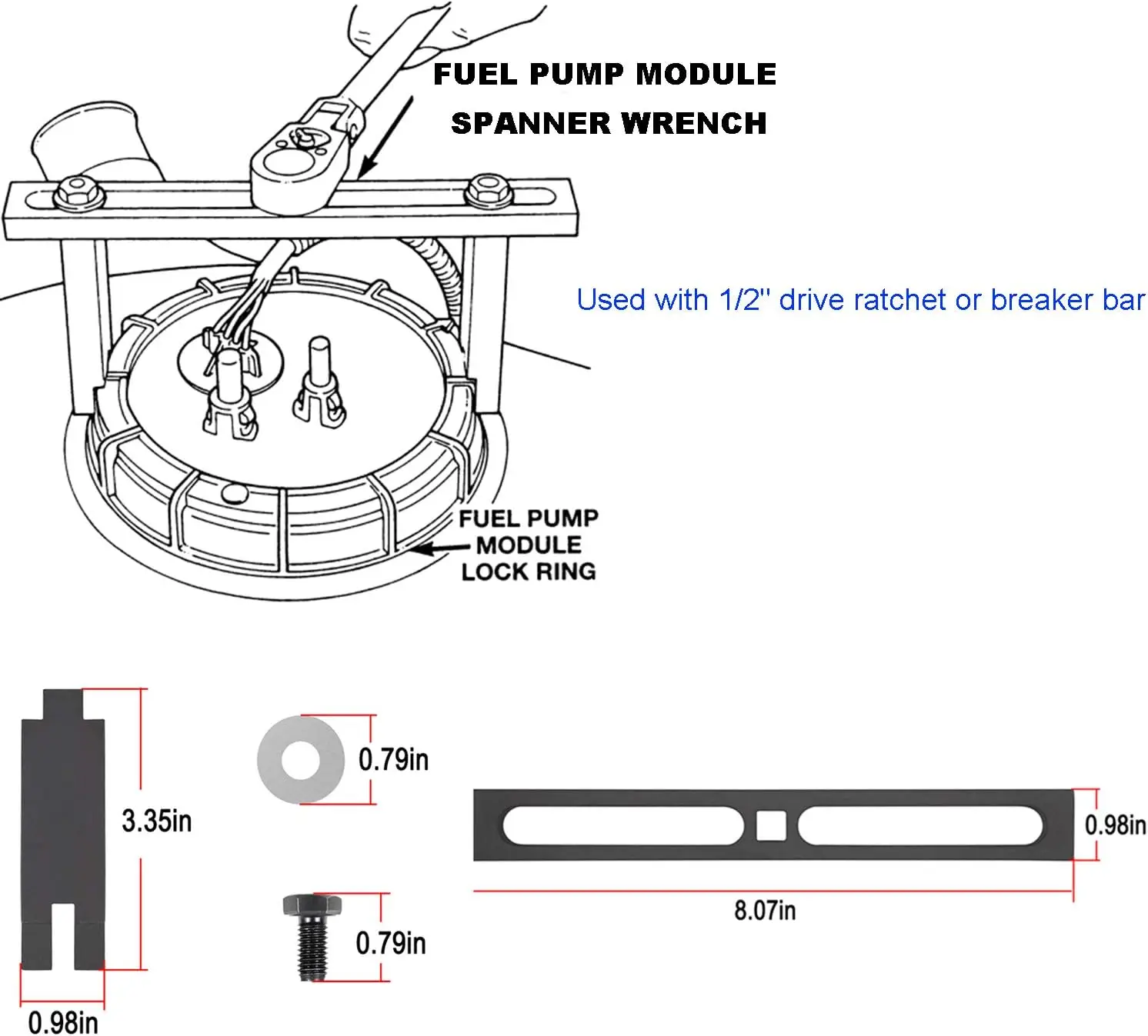 Universele 6599 Brandstoftank Borgring Tool Brandstof Afzender Tank Deksel Remover & Verstelbare Brandstofpomp Module Steeksleutel
