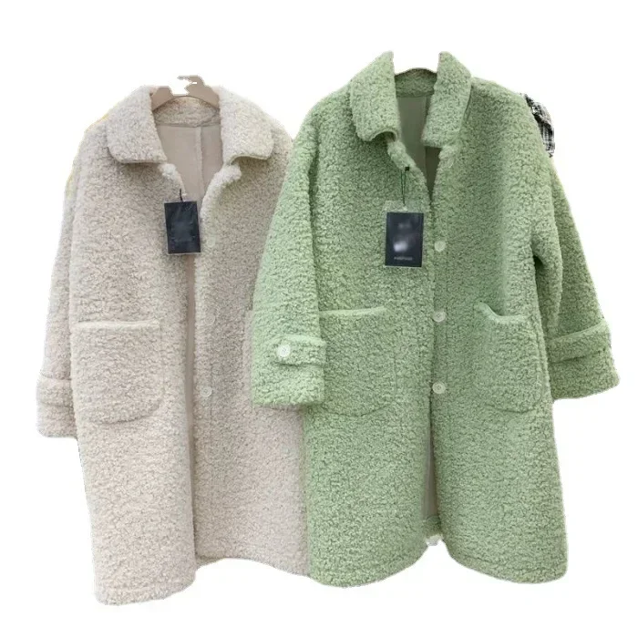 Imitation lamb wool medium and long coat coat women\'s Korean version spring loose solid color temperament top cardigan