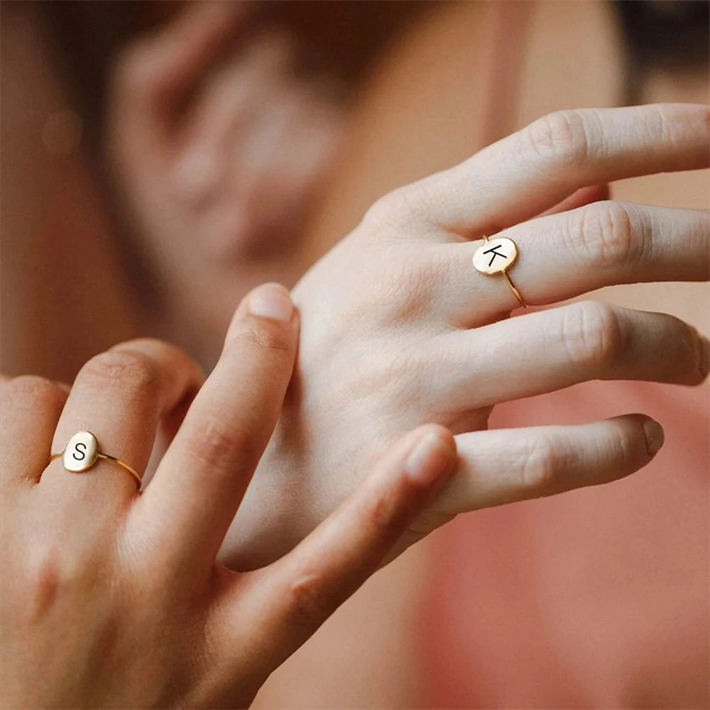 eManco  Initial Constellation oval Ring Women Gold Color Stainless Steel Ring Minimalist  finger Jewelry for Women