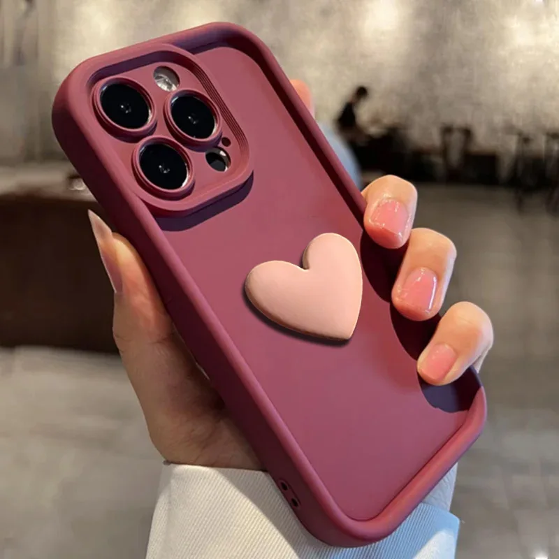 Funda de teléfono de silicona con forma de corazón de amor 3D para iPhone 17Air 17 16 15 13 12 11 14 Pro Max X XR XS, funda trasera de caramelo a prueba de golpes
