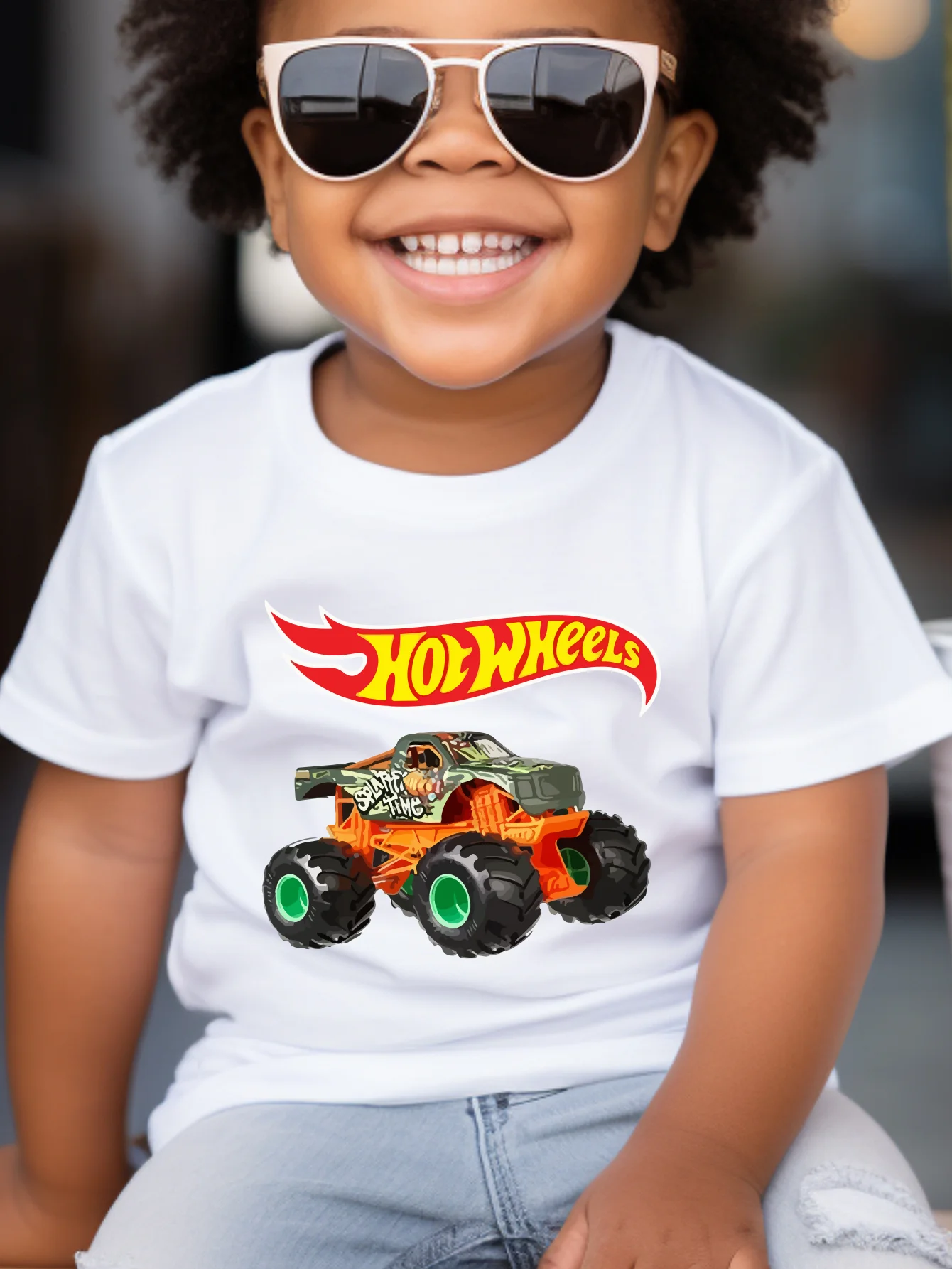 Hot Wheels Printing Tee T-shirt Short Sleeve Different Colors Cool Boys Girls Clothes Round Neck Top T-shirt Children