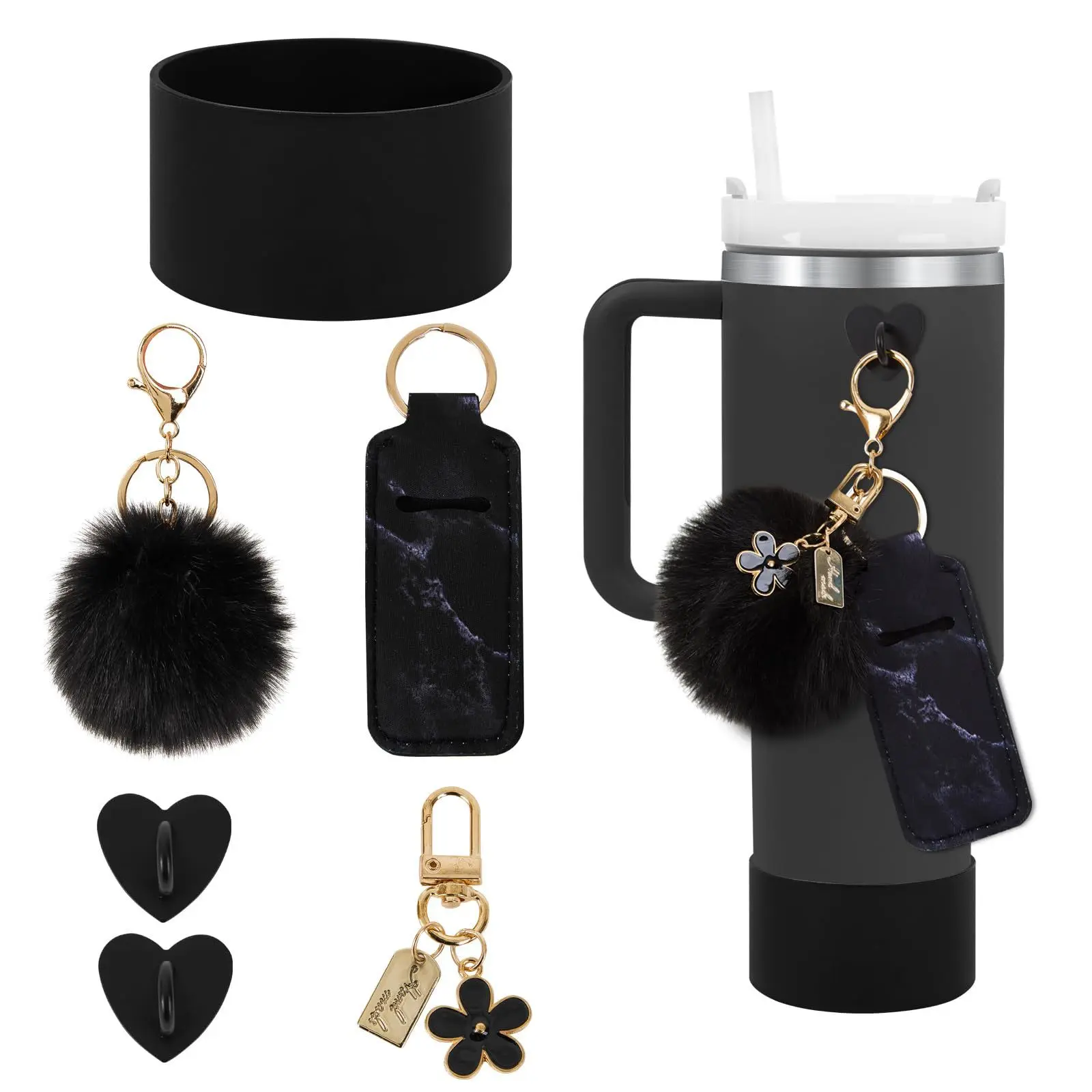 ins antislip straw cap case Charm chain pendant lot Accessories Initial Keychain Handle for Stanley cup bottle Tumbler for Women
