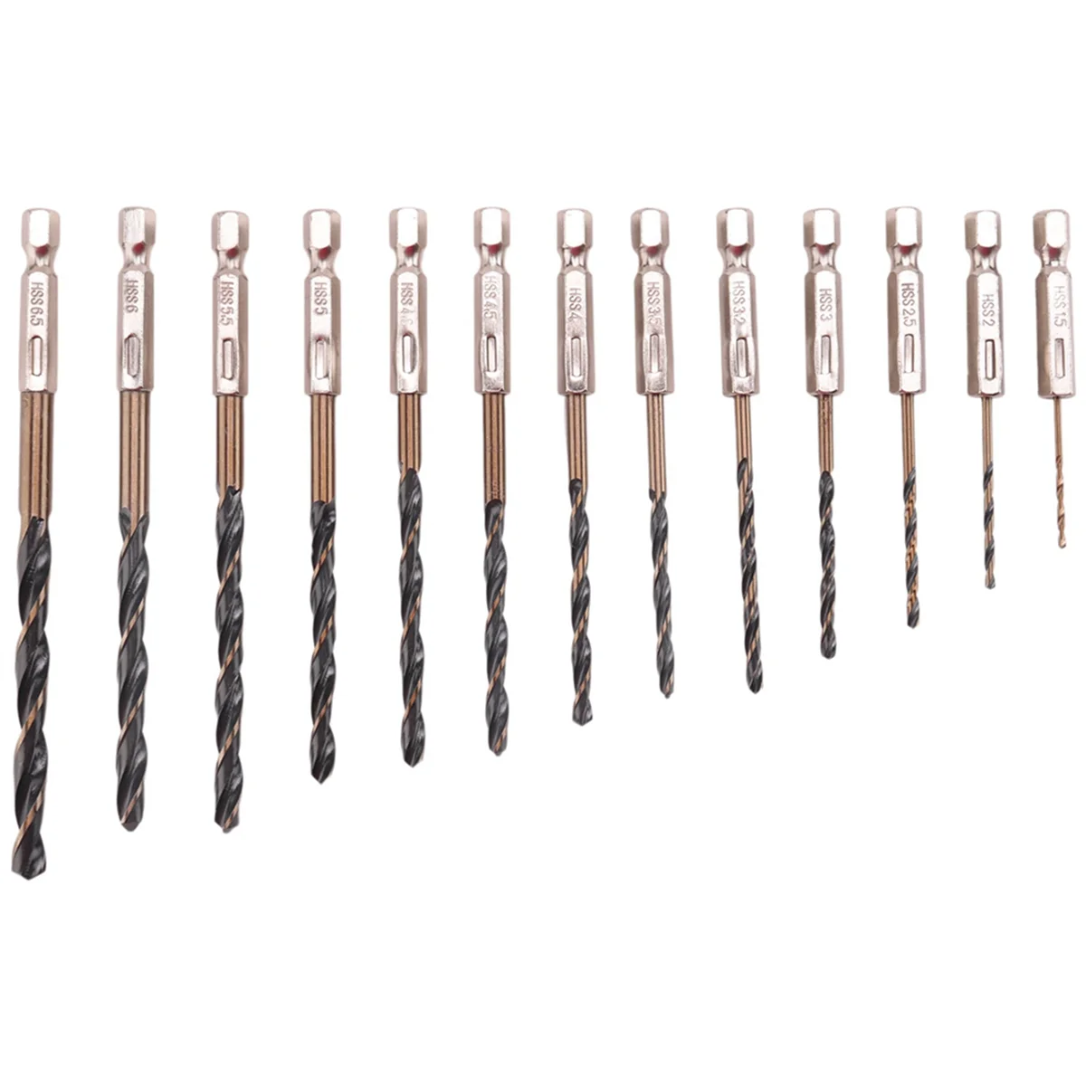 Juego de brocas métricas de cobalto con vástago hexagonal de 13 piezas de brocas hexagonales de controlador de impacto HSS de cambio rápido para metal