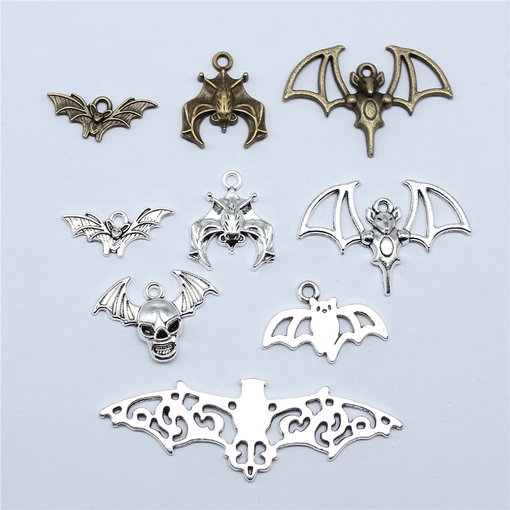 20pcs Charms Halloween Fly Bat Antique Bronze Silver Color Pendants DIY Crafts Making Findings Handmade Tibetan Jewelry