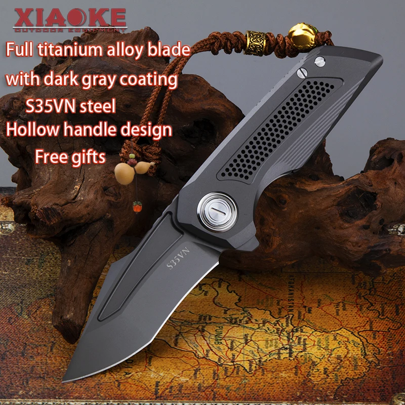 Titanium Coated S35-VN Blade Knife with TC4 Titanium Handle Full Titanium Coating for Camping Hunting EDC Collection