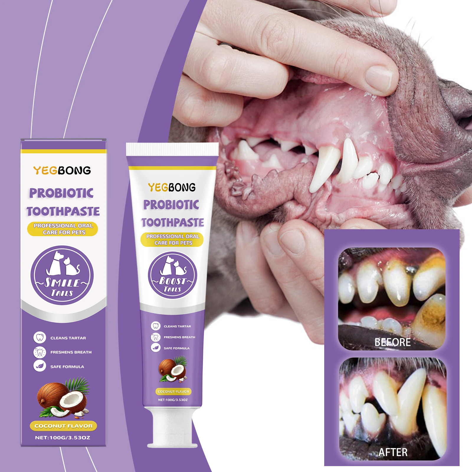 Pet Probiotic Toothpaste Coconut Lactobacillus For Dogs Cats Remove Tartar Freshen Breath Plaque Removal Dental Care Paste 100g